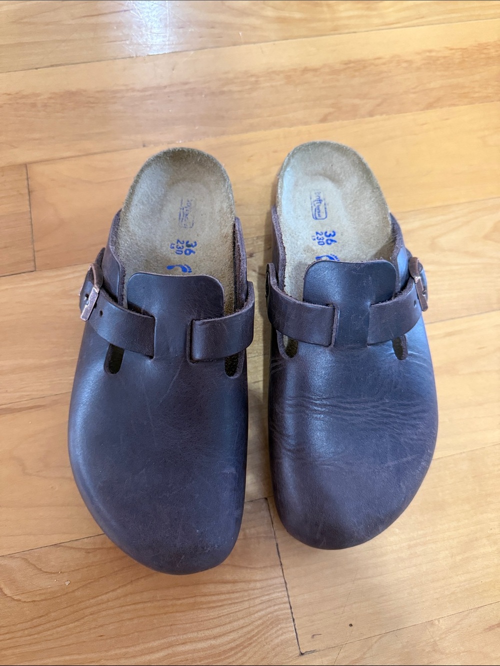 Birkenstock Boston  Dark Brown Leather Slip-On Clogs with Buckle